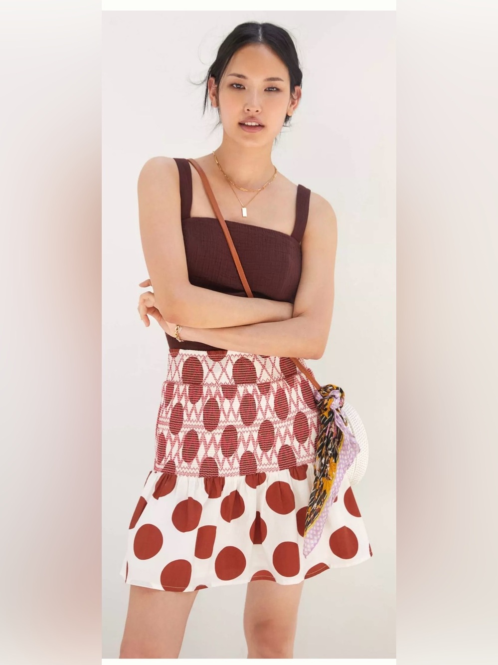 Anthropologie Maeve Smocked Polka Dot Mini Skirt Red/Ivory Size Small